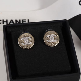 Chanel oro redondo doble c strass carta oro moneda pendientes-3741