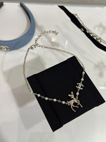 Chanel dorado ciervo completo diamante doble C perla collar-3749