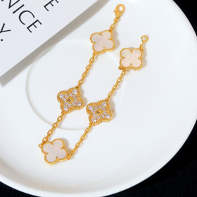Van Cleef & Arpels clásico cinco flores de diamante blanco pulsera de madre de perla-3781  
