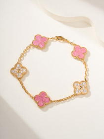 Van Cleef & Arpels rosa diamante rosa piedra cinco flores pulsera-3903